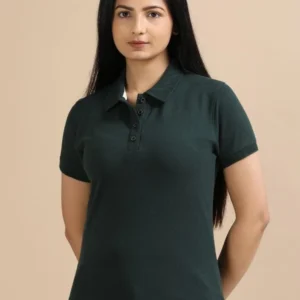 Women’s Forest Green Cotton Polo T-Shirt