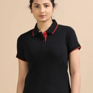 Women’s Black Polo T-Shirt – Red Tipped Collar