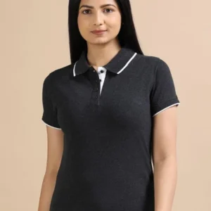 Women’s Charcoal Melange Cotton Polo