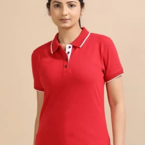 Women’s Heather Red Cotton Polo T-Shirt