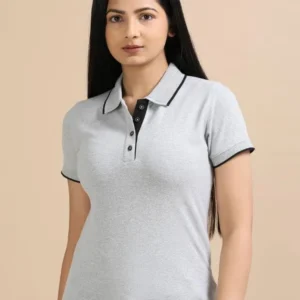 Women’s Heather Grey Polo – Soft Cotton