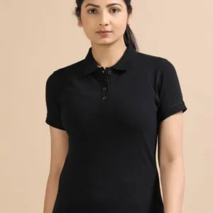 Women’s Classic Black Cotton Polo T-Shirt