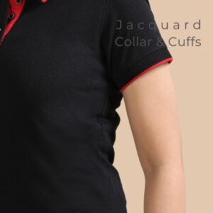 Women’s Black Polo T-Shirt – Red Tipped Collar
