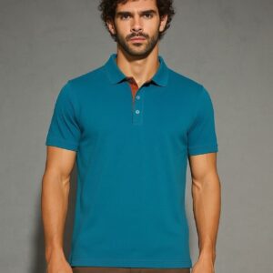 Men's Harbour Blue Polo T-Shirt with Burnt Orange Placket